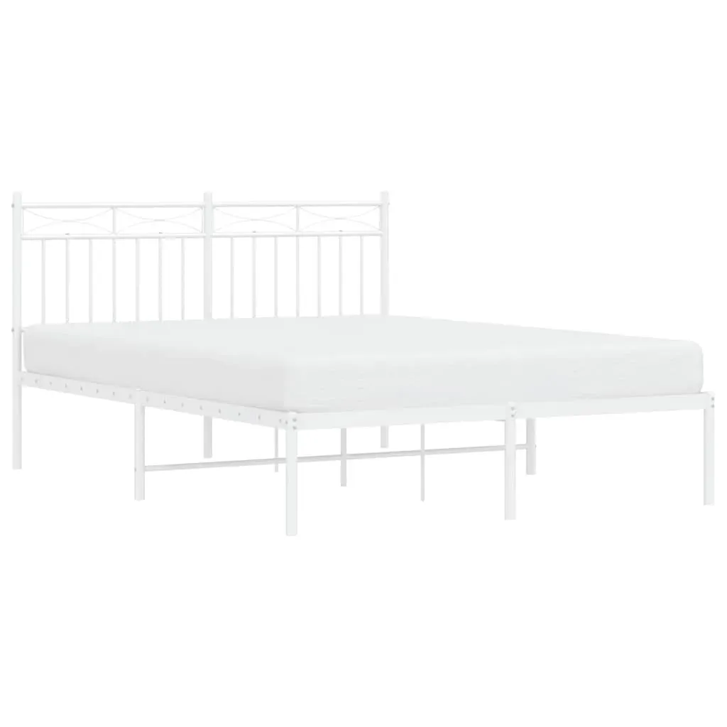 Metal Bed Frame without Mattress with Headboard White 135x190 cm Price