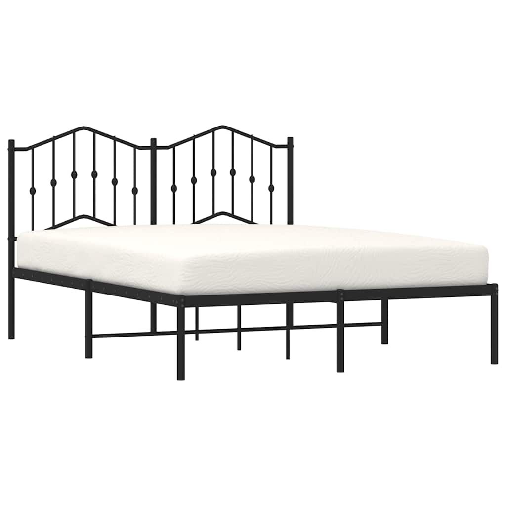 Metal Bed Frame without Mattress with Headboard Black 135x190 cm Price