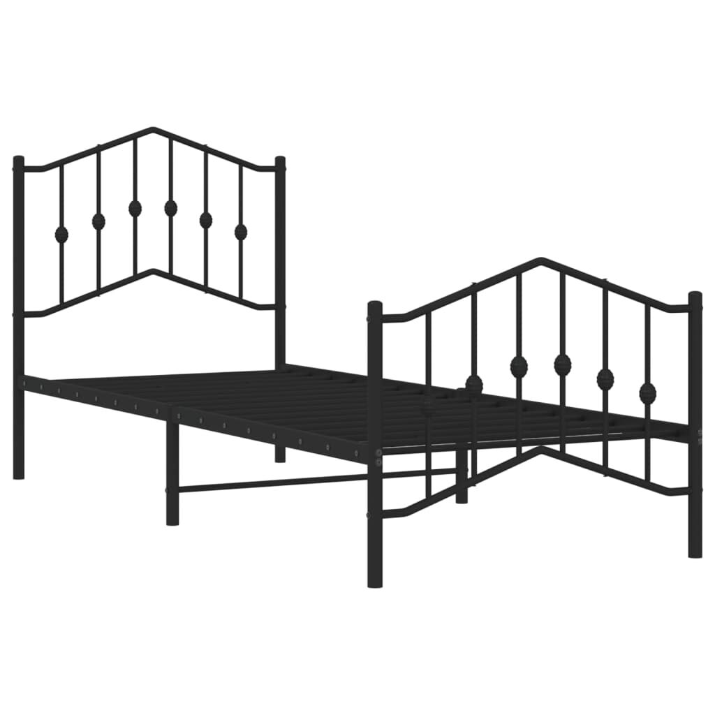 Metal Bed Frame without Mattress with Footboard Black 90x190 cm Price