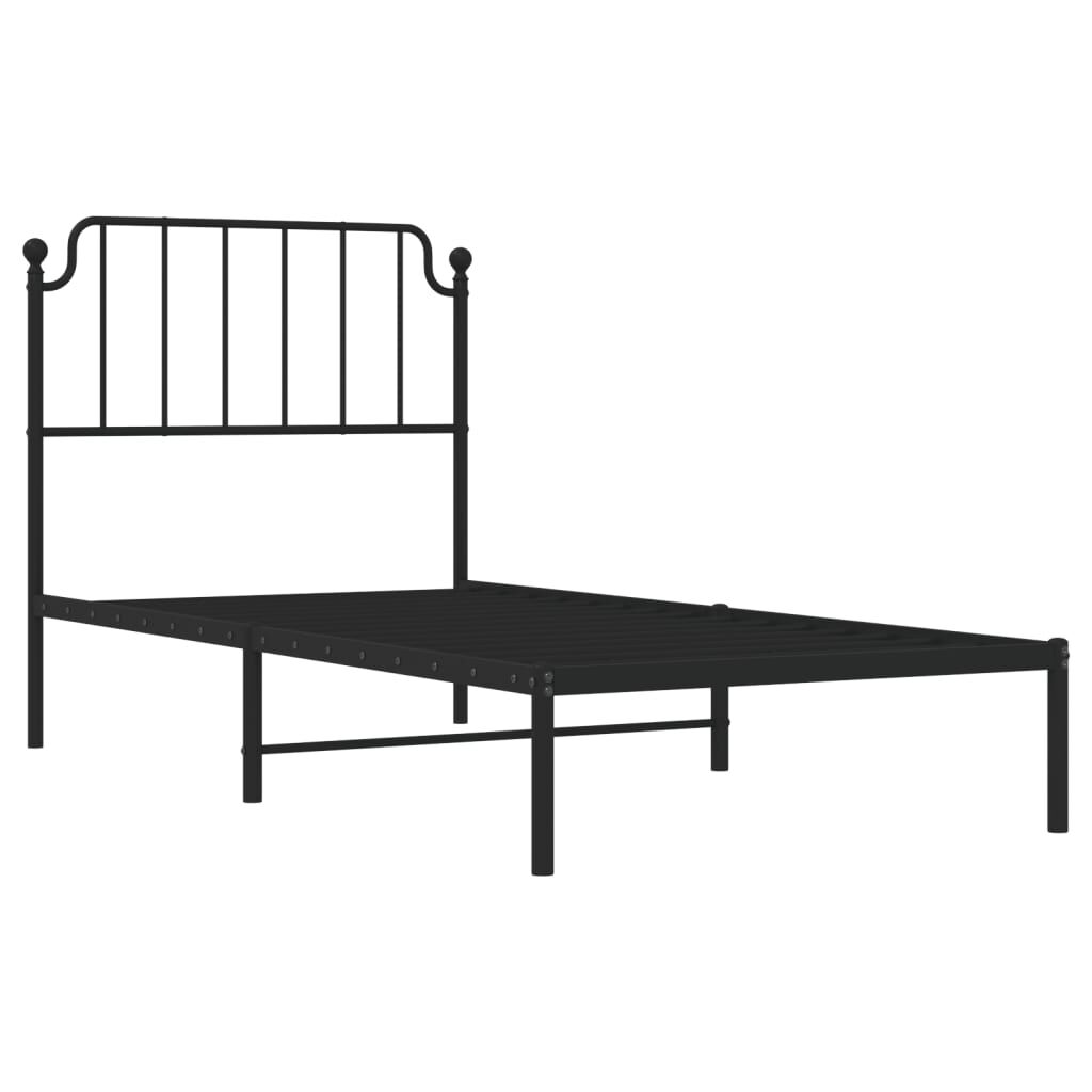 Metal Bed Frame without Mattress with Headboard Black 90x190 cm Price