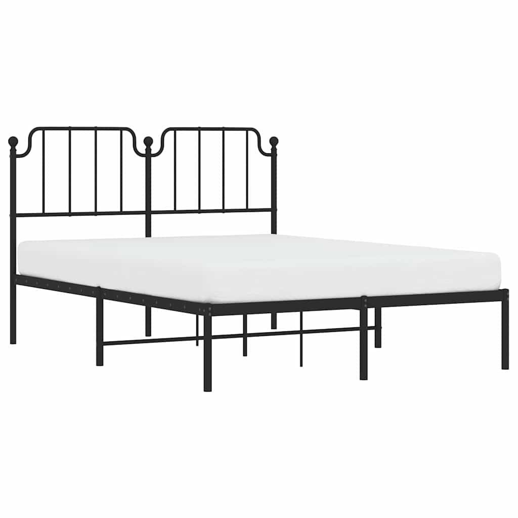 Metal Bed Frame without Mattress with Headboard Black 150x200 cm Price