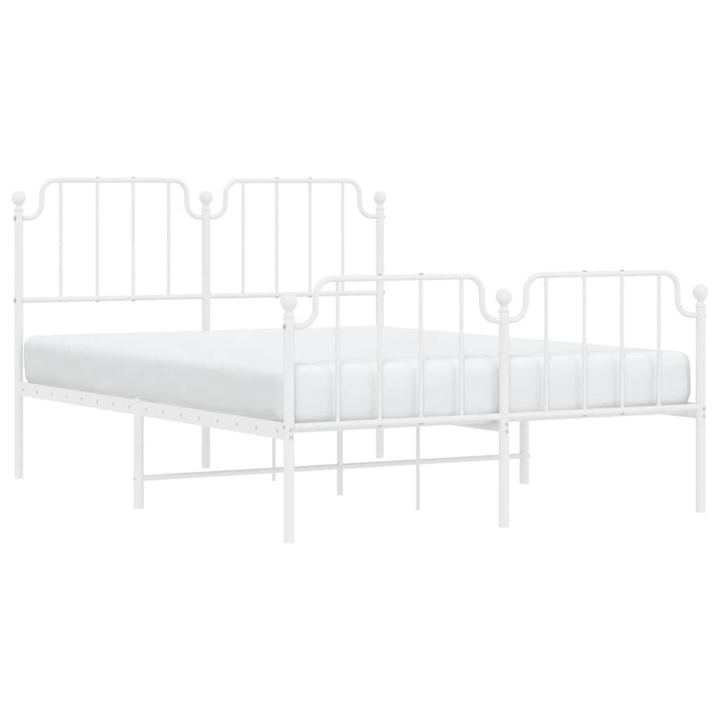 Metal Bed Frame without Mattress with Footboard White 135x190 cm Price