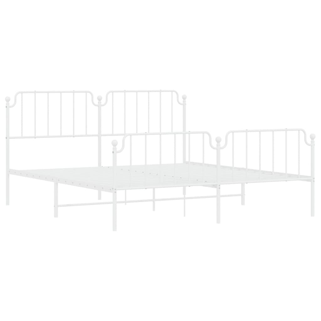 Metal Bed Frame without Mattress with Footboard White 183x203 cm King Price
