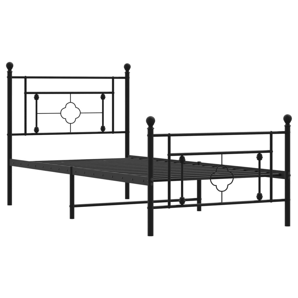 Metal Bed Frame without Mattress with Footboard Black 90x190 cm Price