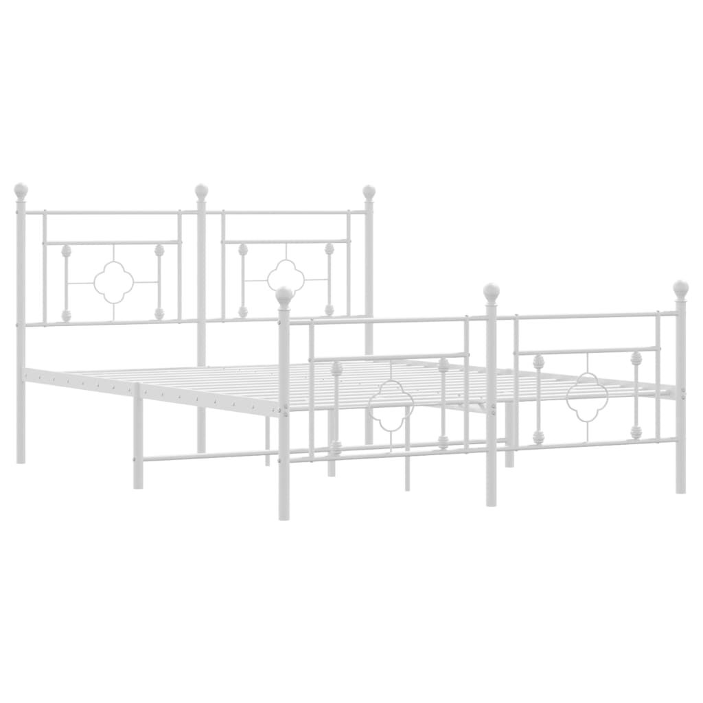 Metal Bed Frame without Mattress with Footboard White 135x190 cm Price