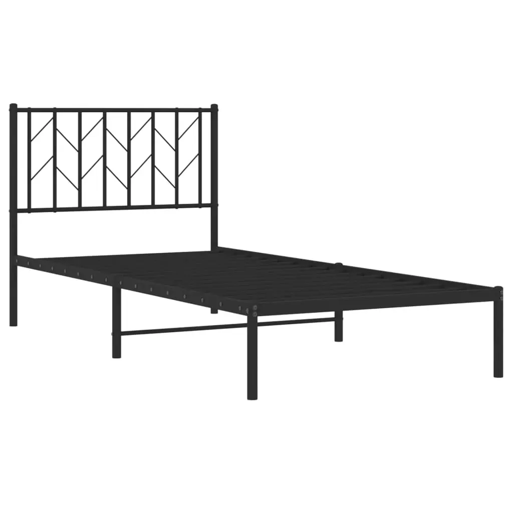 Metal Bed Frame without Mattress with Headboard Black 90x190 cm Price