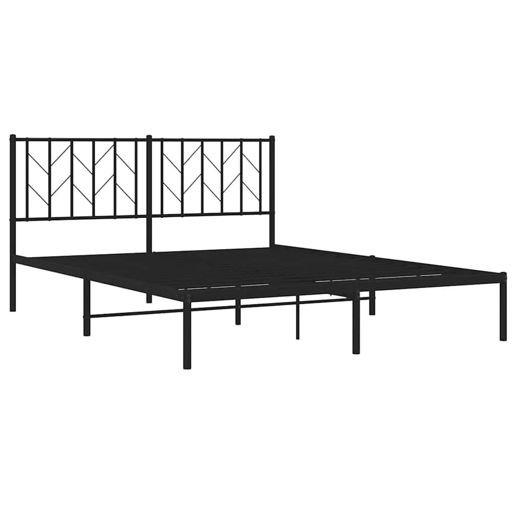 Metal Bed Frame without Mattress with Headboard Black 150x200 cm Price