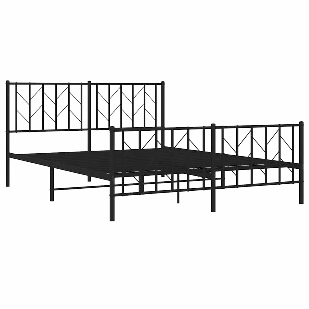 Metal Bed Frame without Mattress with Footboard Black 150x200 cm Price