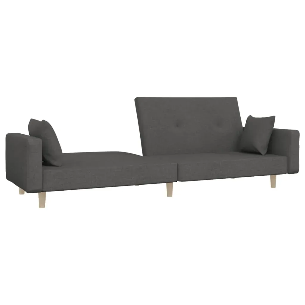 2-Seater Sofa Bed with Two Pillows Dark Grey Fabric Price