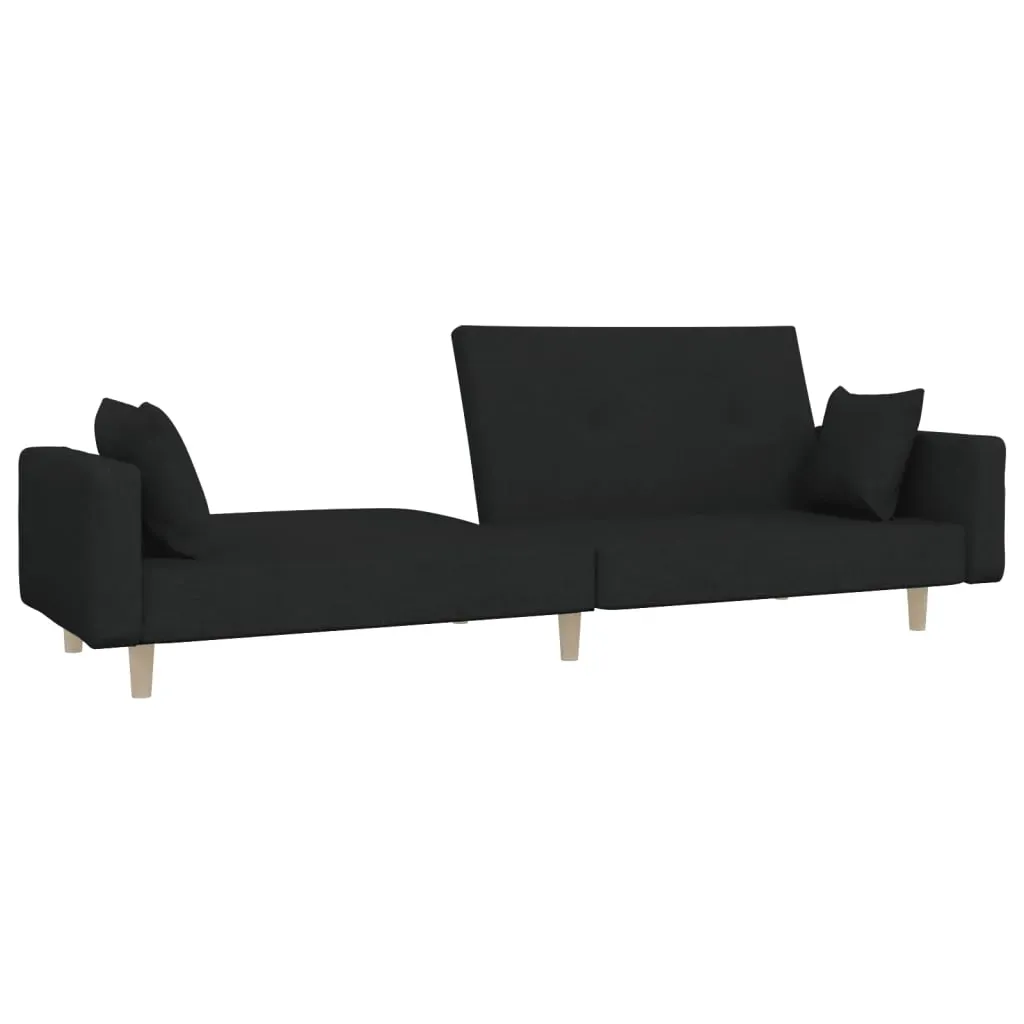 2-Seater Sofa Bed with Two Pillows Black Fabric Price