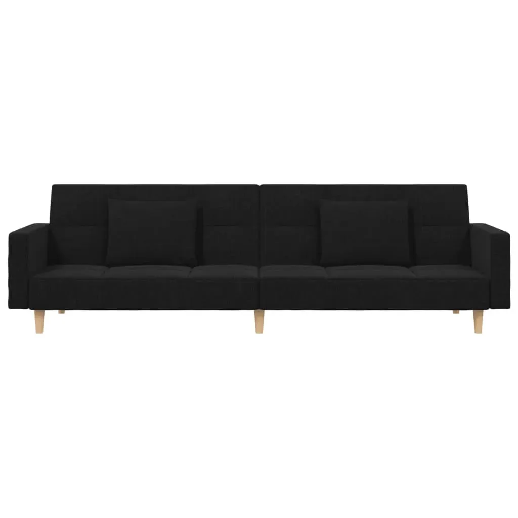 2-Seater Sofa Bed with Two Pillows Black Fabric Price