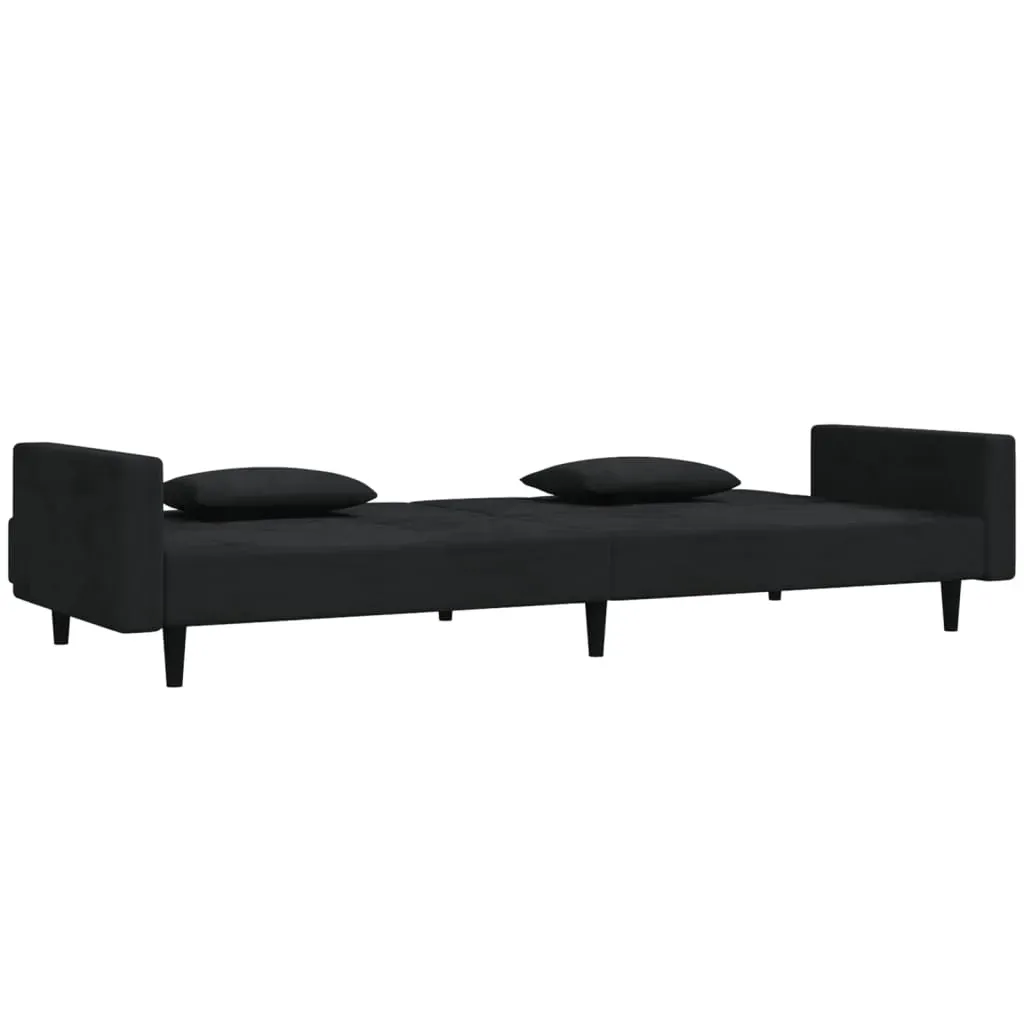2-Seater Sofa Bed with Two Pillows Black Velvet Price