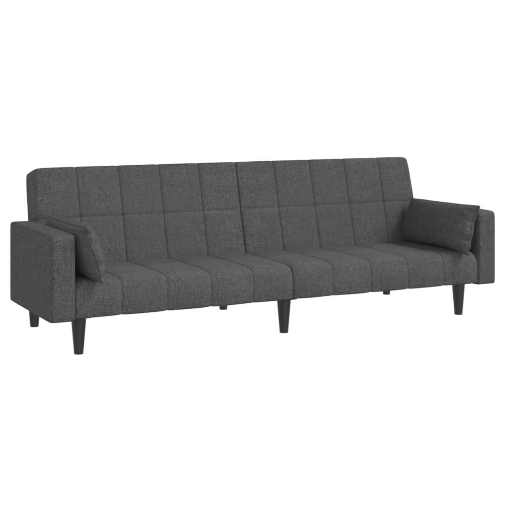 2-Seater Sofa Bed with Two Pillows Dark Grey Fabric Price
