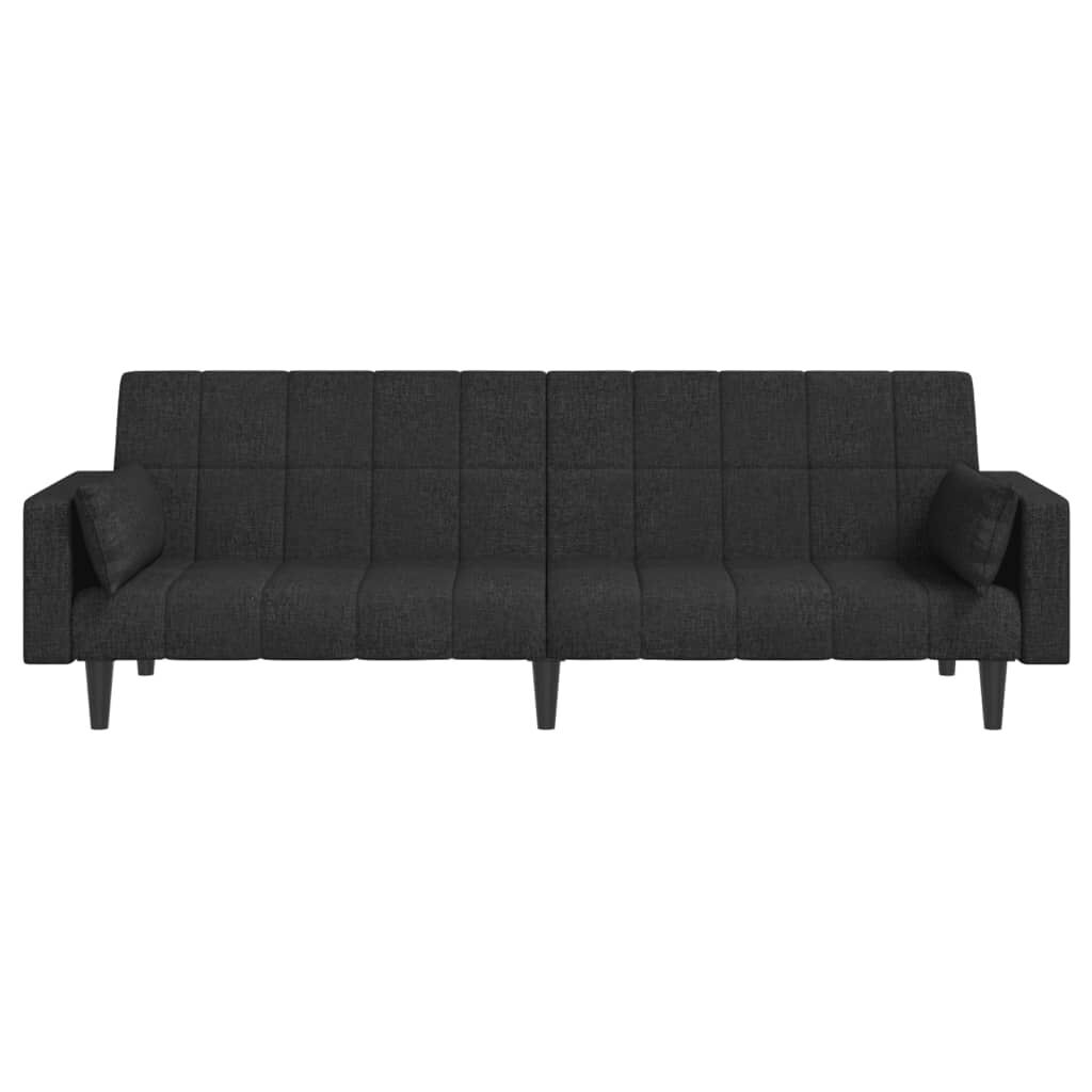 2-Seater Sofa Bed with Two Pillows Black Fabric Price