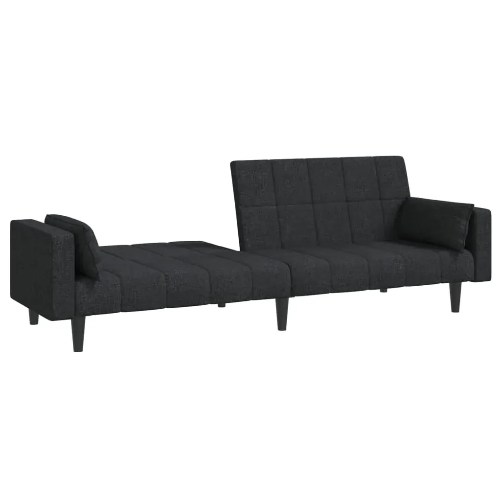 2-Seater Sofa Bed with Two Pillows Black Fabric Price