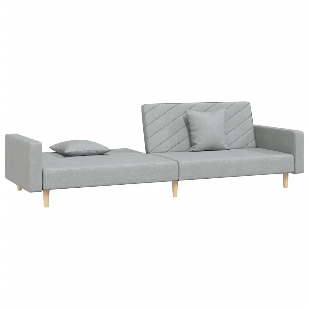 2-Seater Sofa Bed with Two Pillows Light Grey Fabric Price
