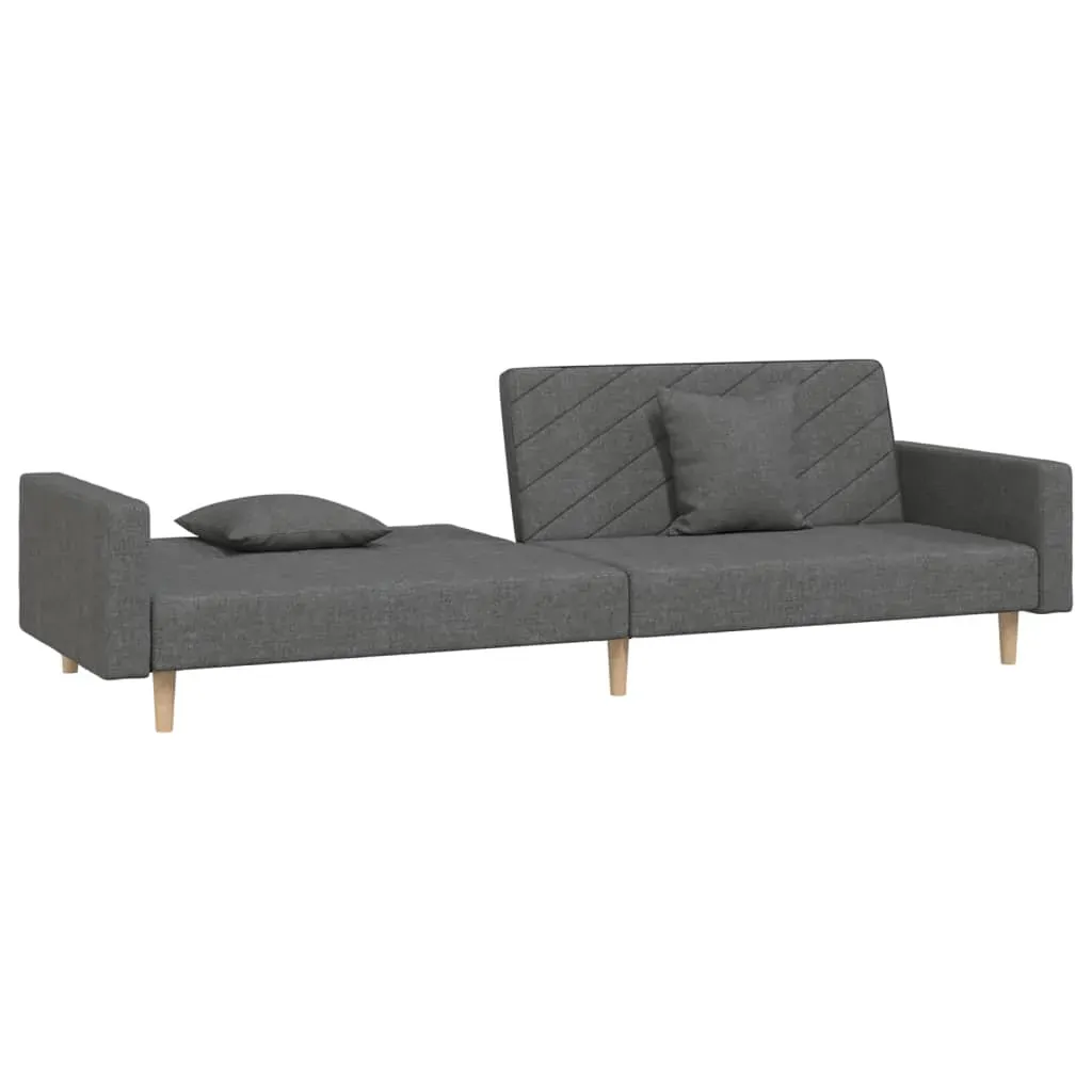 2-Seater Sofa Bed with Two Pillows Dark Grey Fabric Price