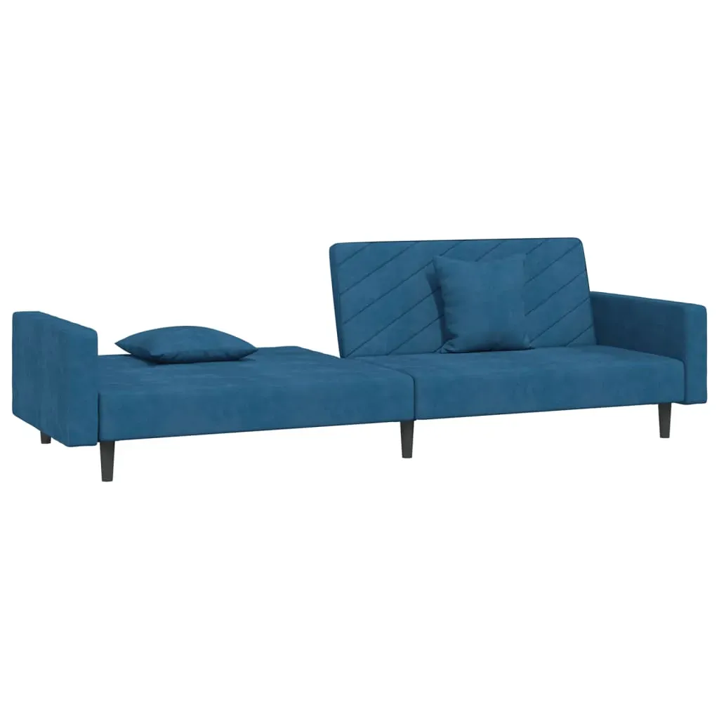 2-Seater Sofa Bed with Two Pillows Blue Velvet Price