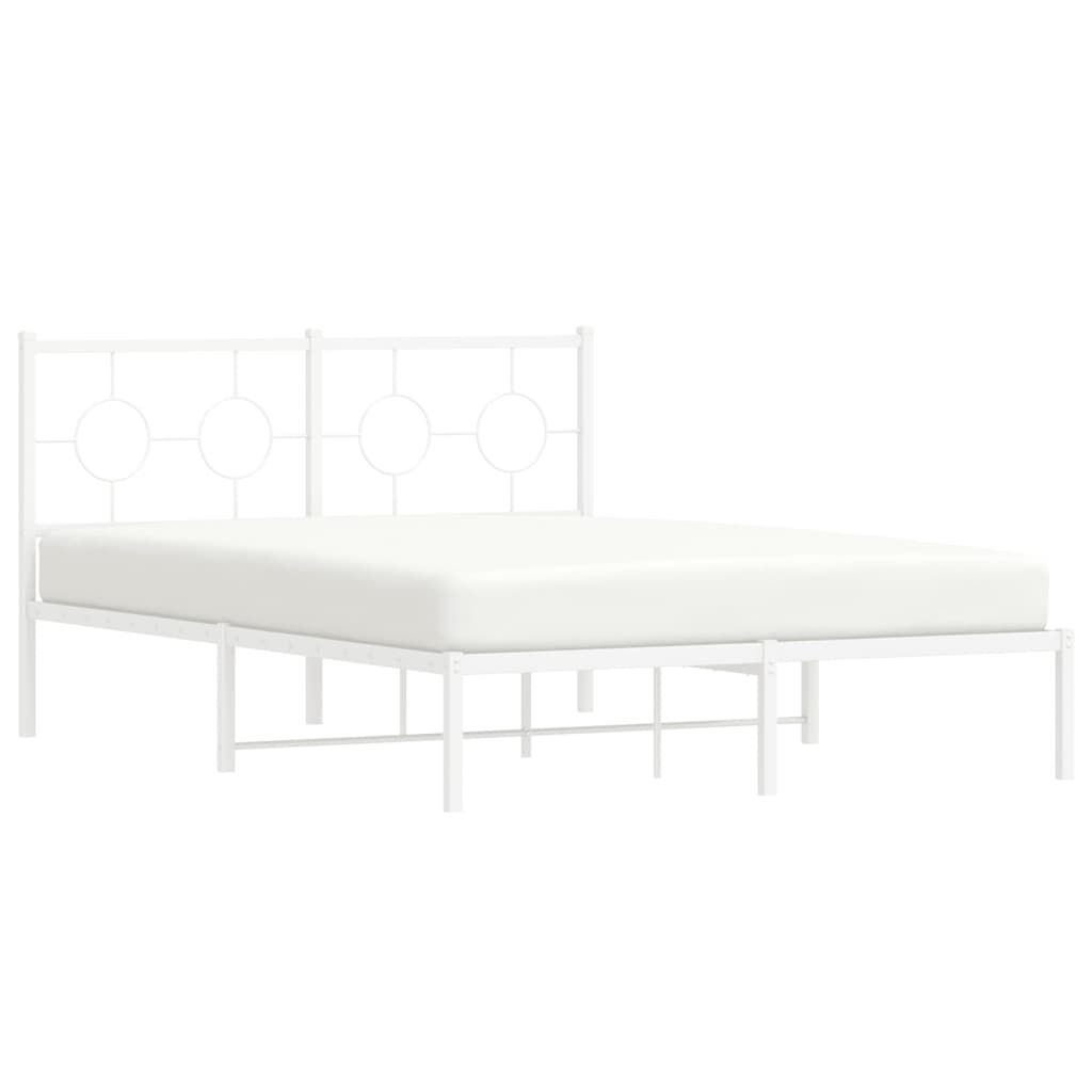 Metal Bed Frame without Mattress with Headboard White 135x190 cm Price