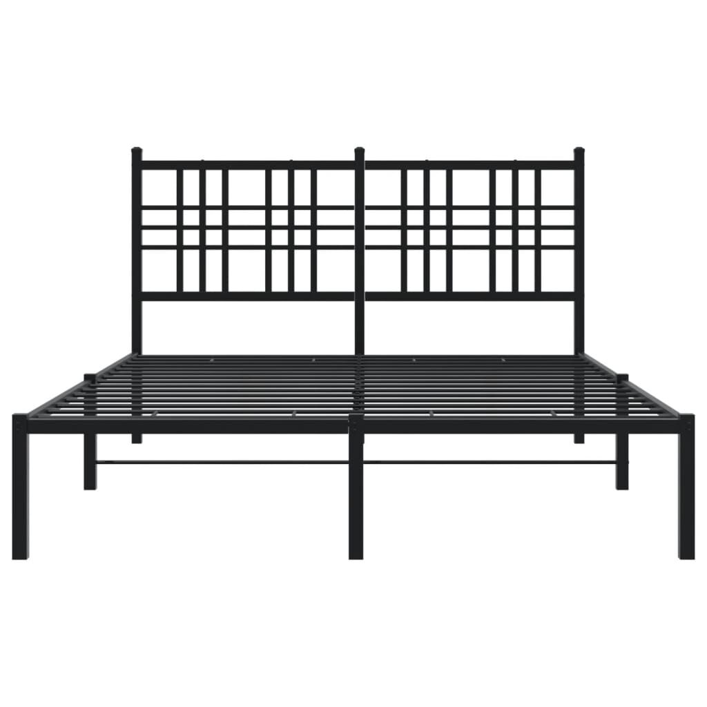 Metal Bed Frame without Mattress with Headboard Black 135x190 cm Price
