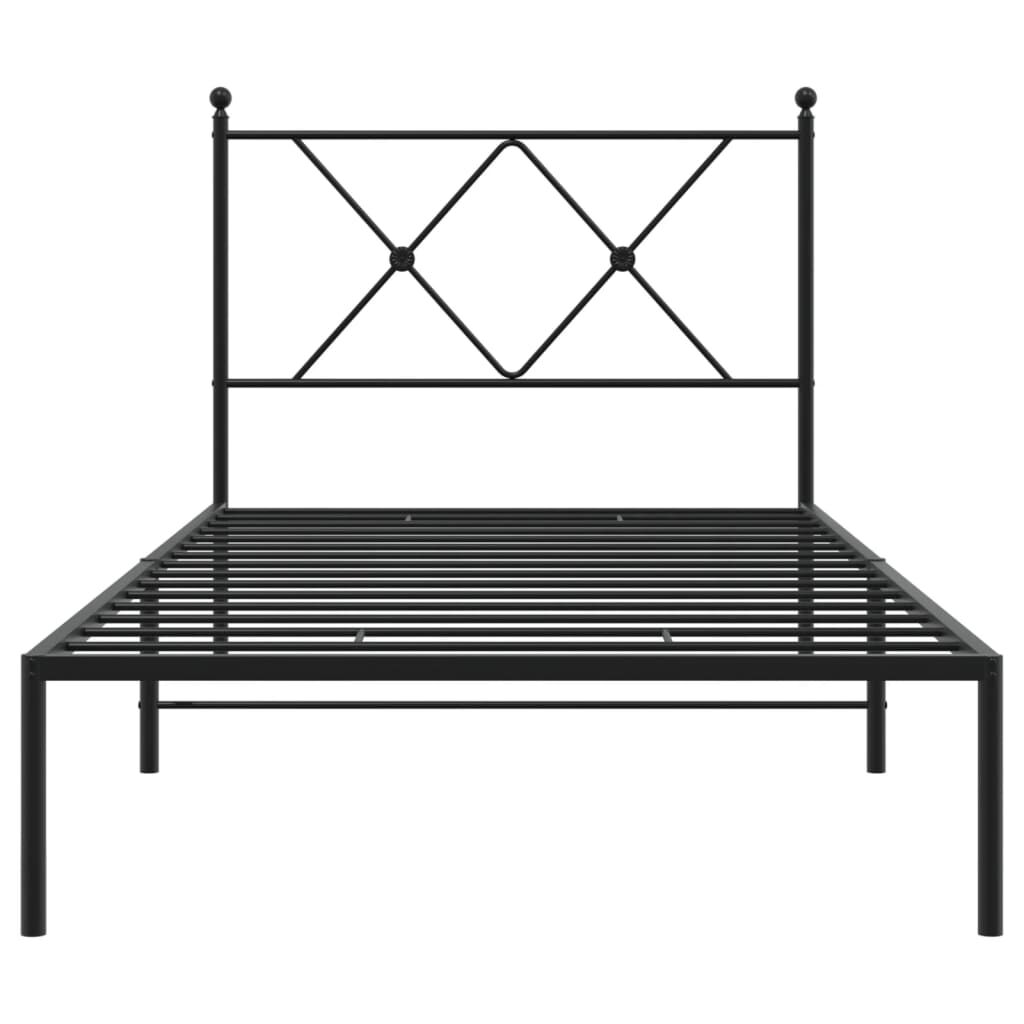 Metal Bed Frame without Mattress with Headboard Black 90x190 cm Price