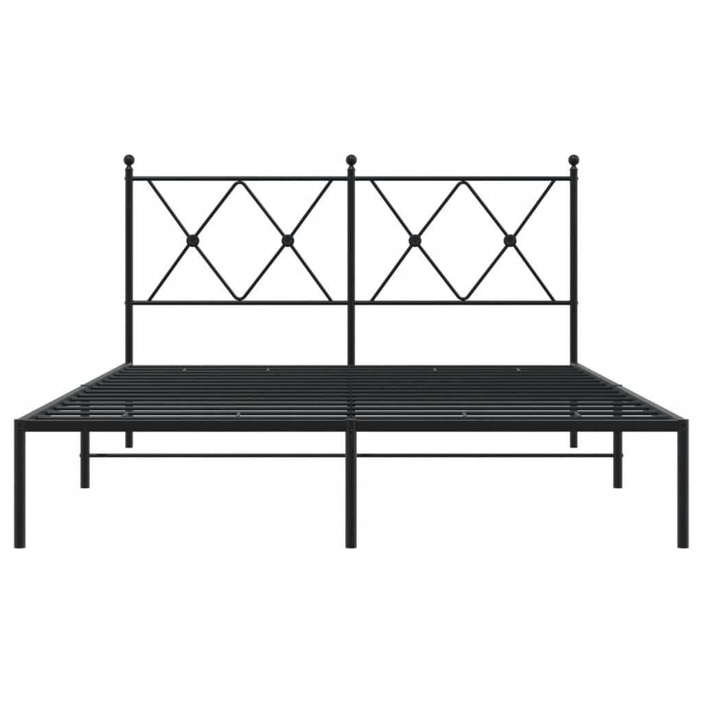 Metal Bed Frame without Mattress with Headboard Black 135x190 cm Price