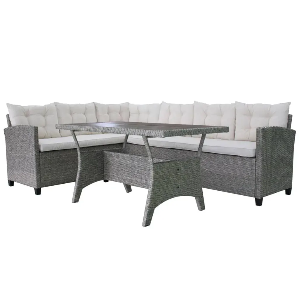 3 Piece Garden Lounge Set with Cushions Poly Rattan Grey Price