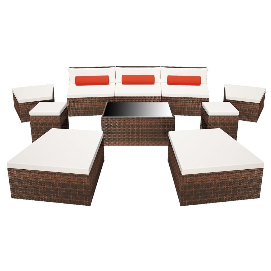 10 Piece Garden Lounge Set with Cushions Poly Rattan Brown Price