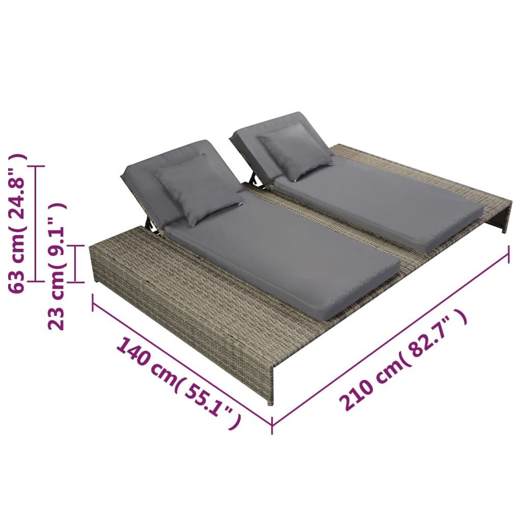 Double Sun Lounger with Cushion Poly Rattan Grey Price