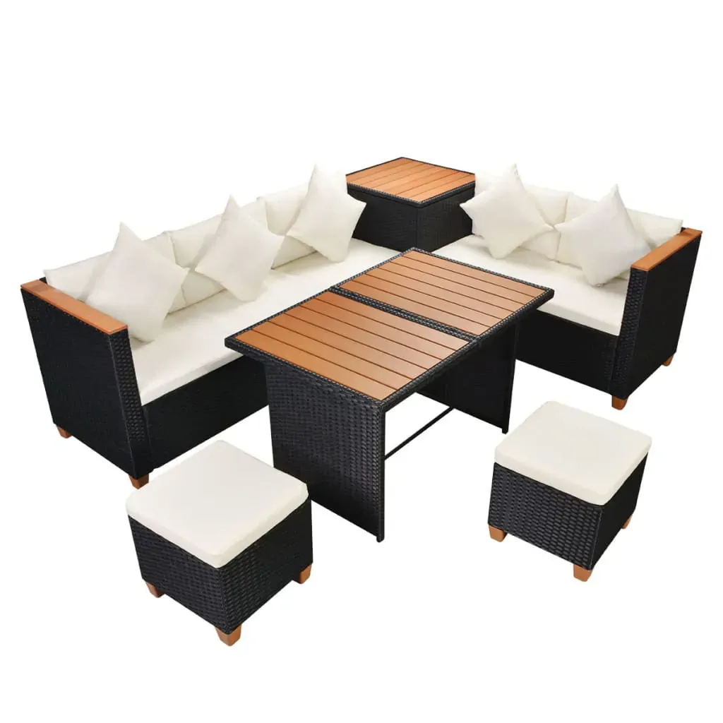 7 Piece Garden Lounge Set with Cushions Poly Rattan Black Price