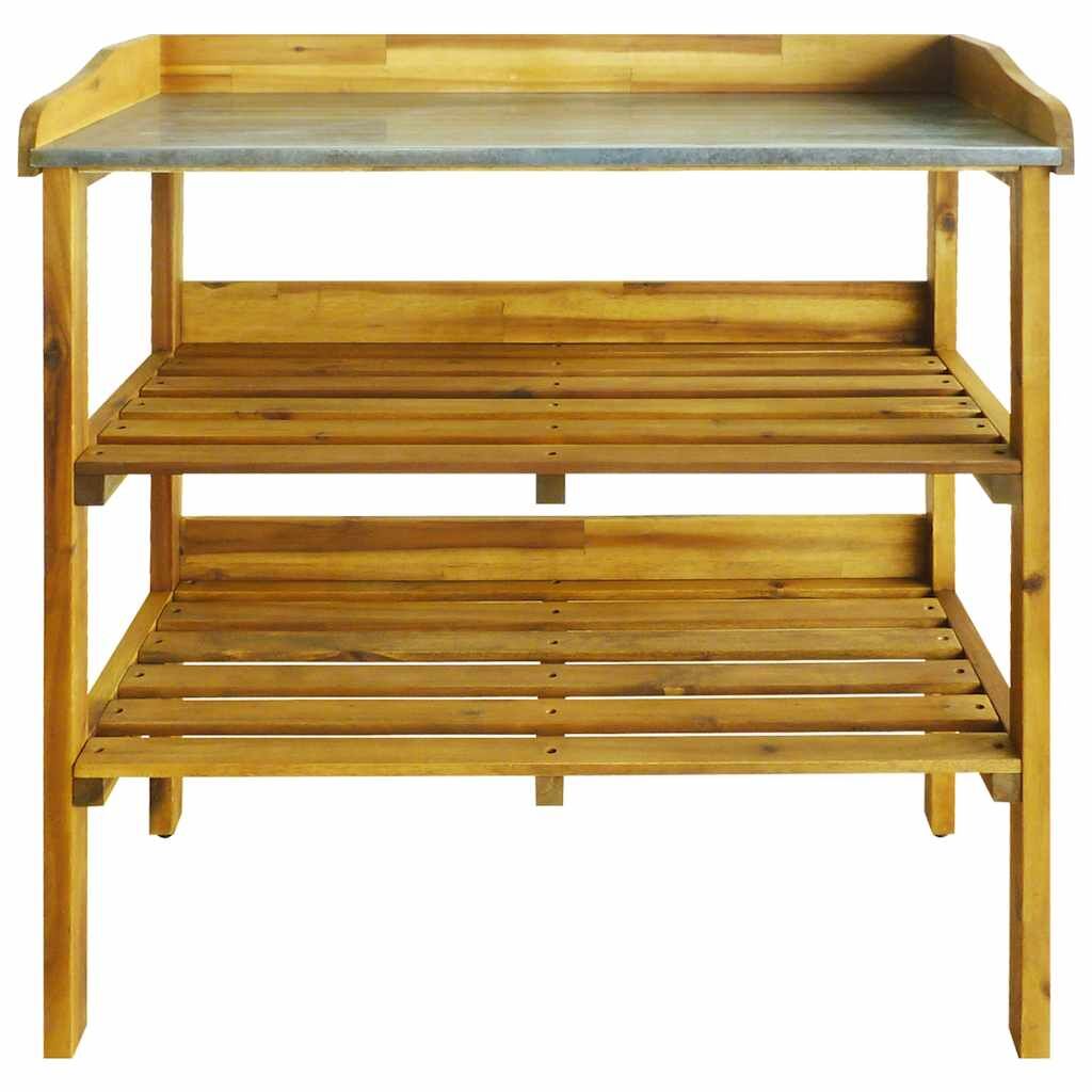 Potting Bench with 2 Shelves Solid Acacia Wood and Zinc Price