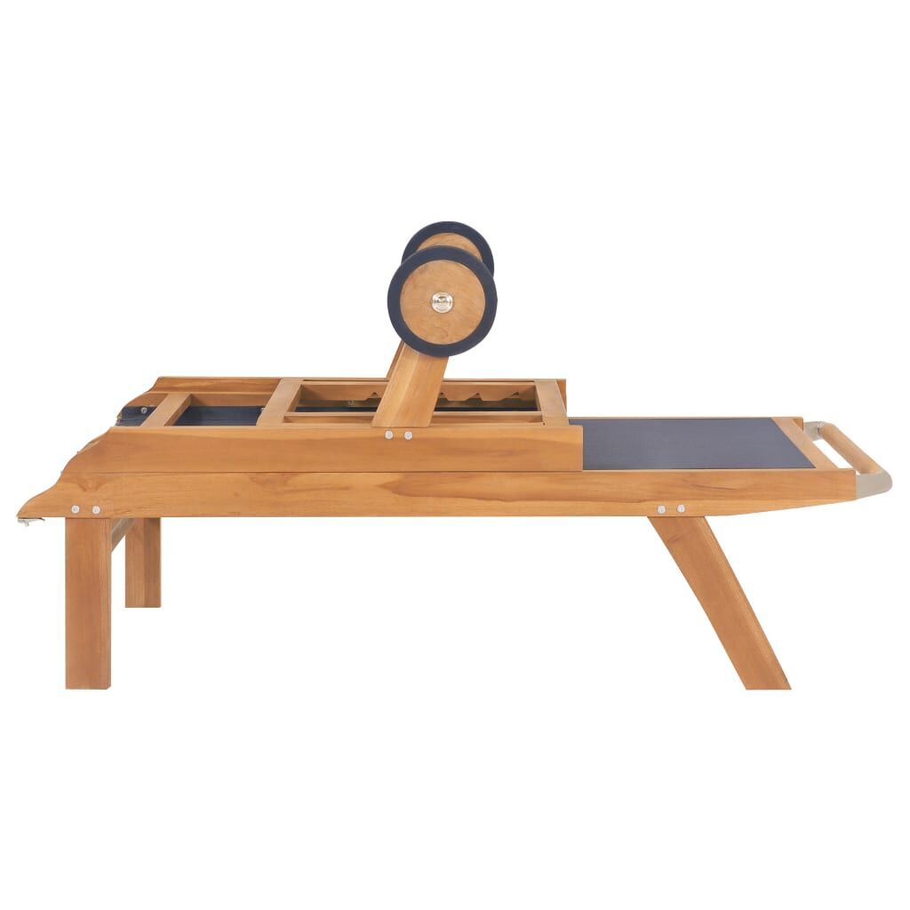 Folding Sun Lounger with Wheels Solid Teak and Textilene Price