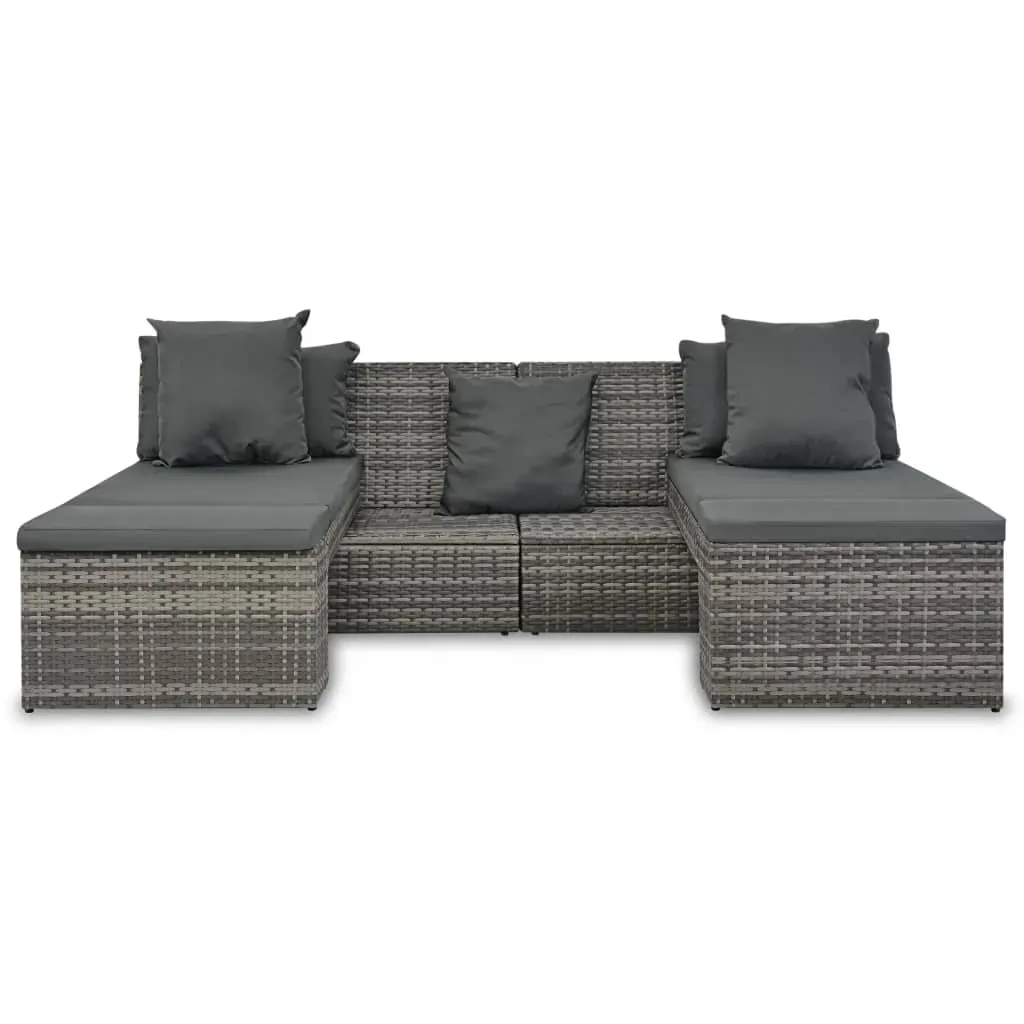 4 Piece Garden Lounge Set with Cushions Poly Rattan Grey Price