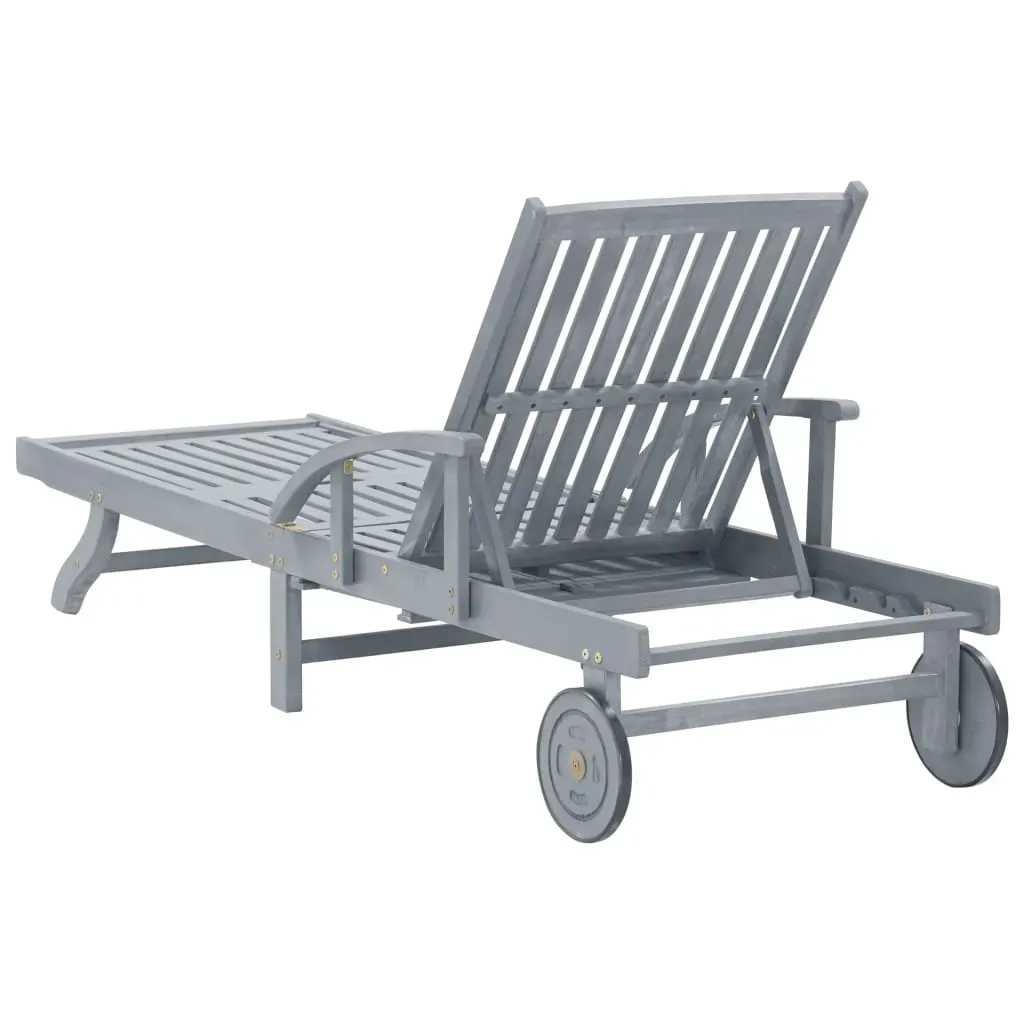 Garden Sun Lounger Grey Solid Acacia Wood Price