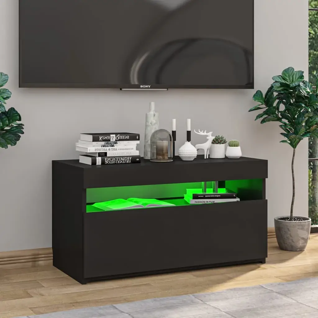 TV Cabinet with LED Lights Black 75x35x40 cm Price