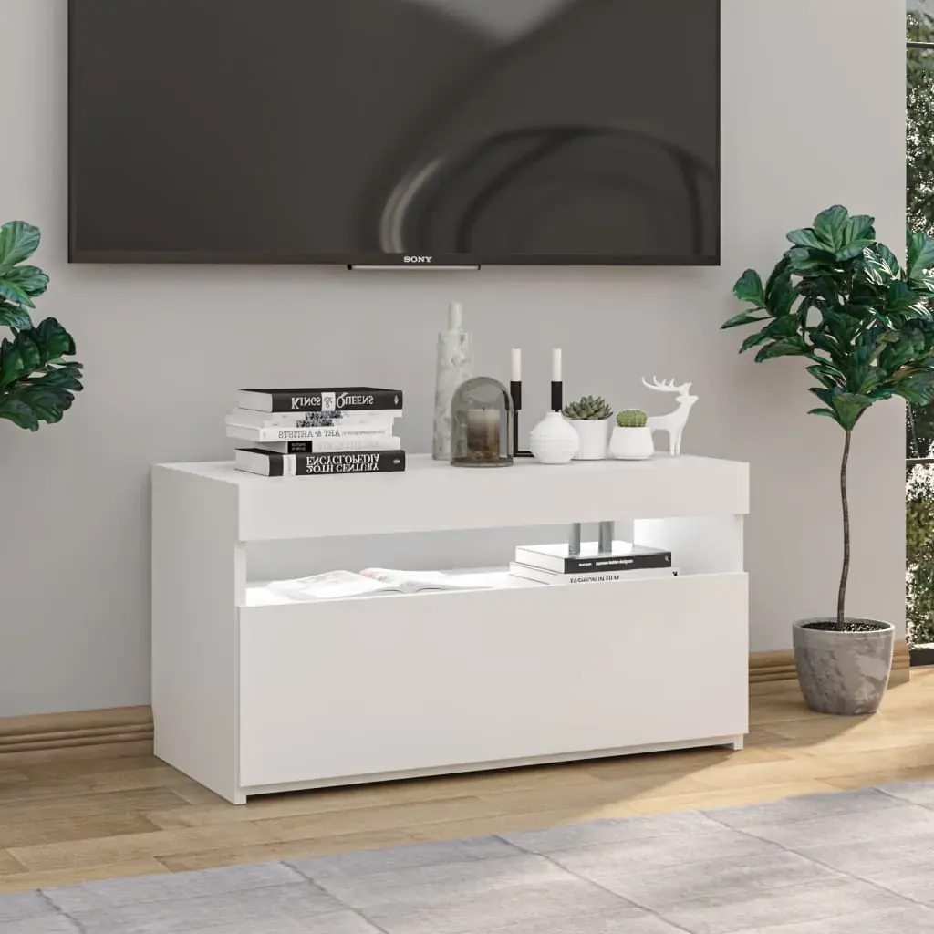 TV Cabinet with LED Lights High Gloss White 75x35x40 cm Price