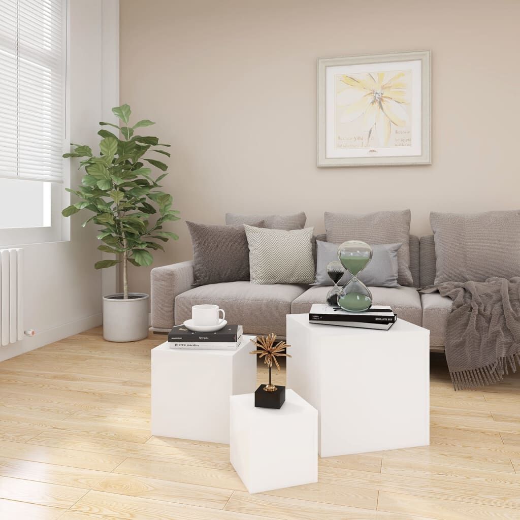 Side Tables 3 pcs White Engineered Wood Price
