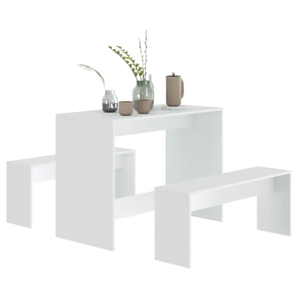 3 Piece Dining Set White Engineered Wood Price