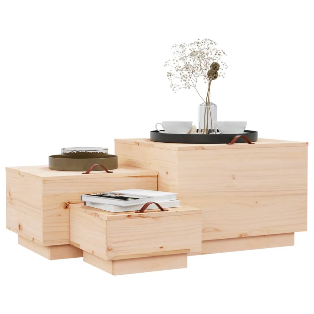 Storage Boxes with Lids 3 pcs Solid Wood Pine Price