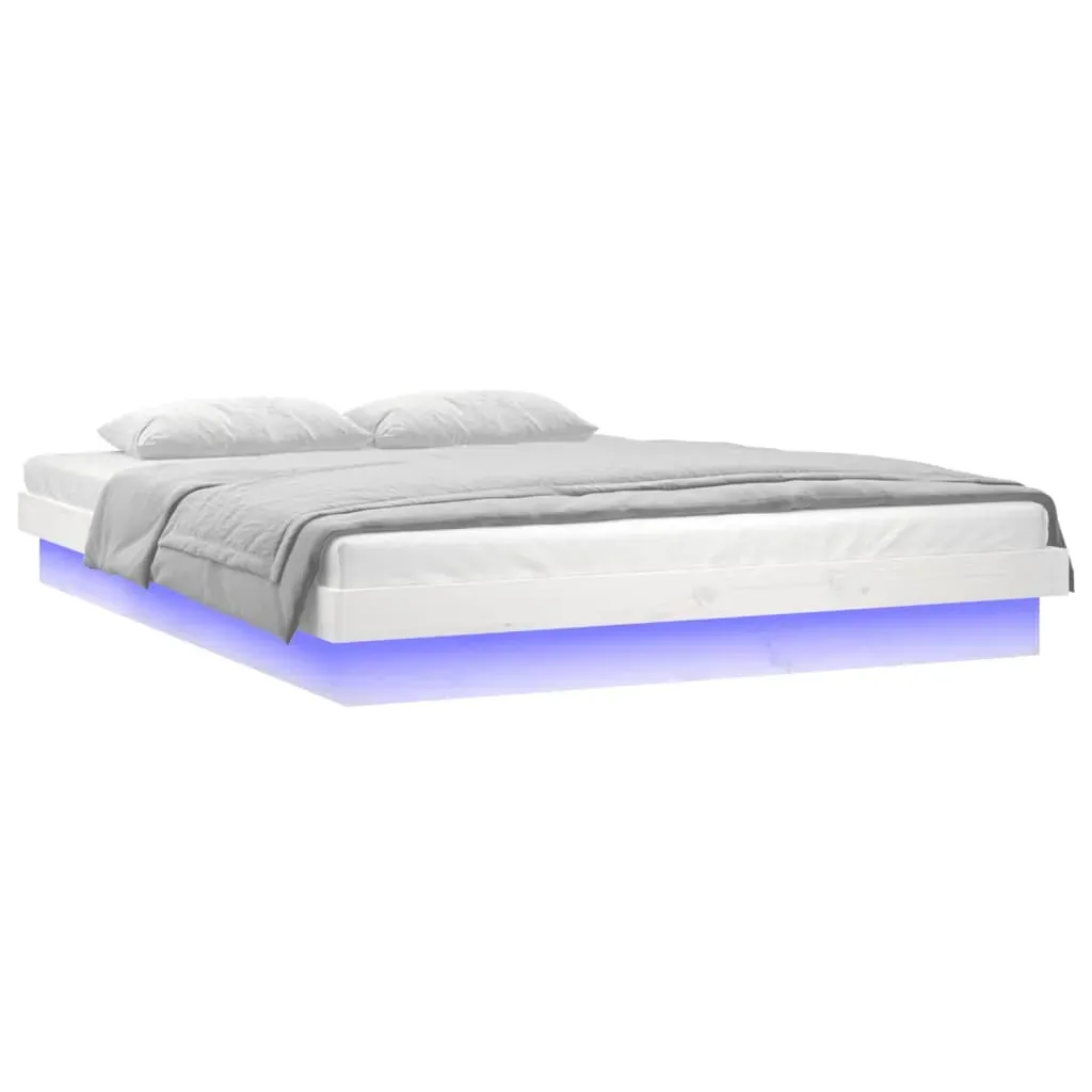 LED Bed Frame without Mattress White 135x190 cm Solid Wood Price