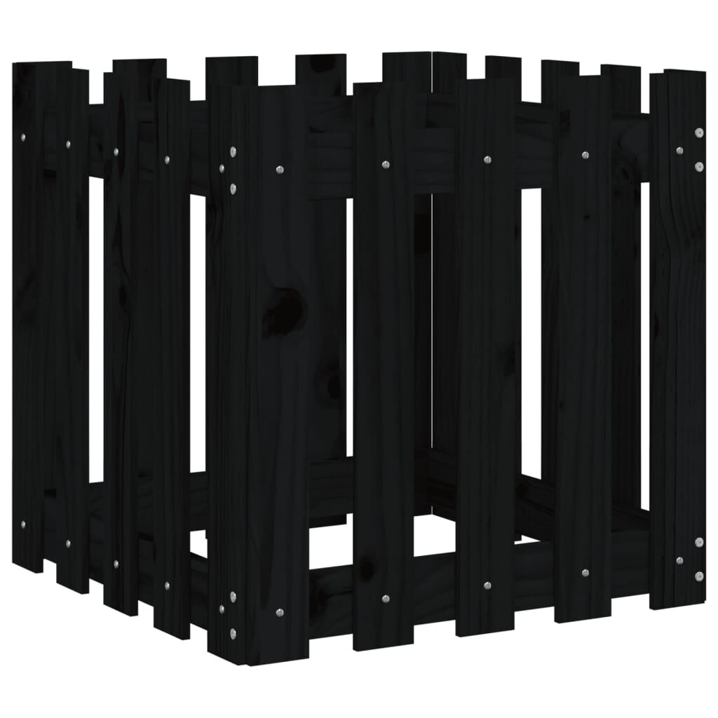 Garden Planter with Fence Design Black 50x50x50 cm Solid Wood Pine Price