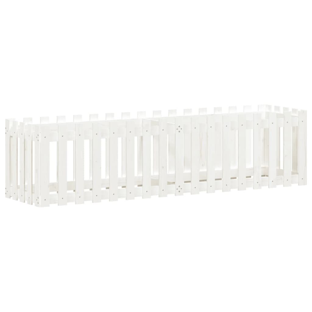 Garden Raised Bed with Fence Design White 200x50x50 cm Solid Wood Pine Price