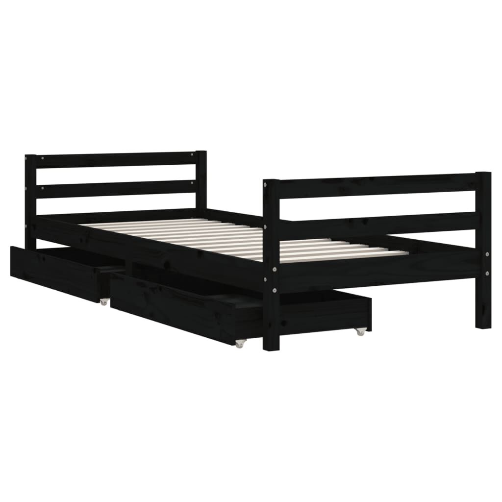 Kids Bed Frame with Drawers Black 90x190 cm Solid Wood Pine Price