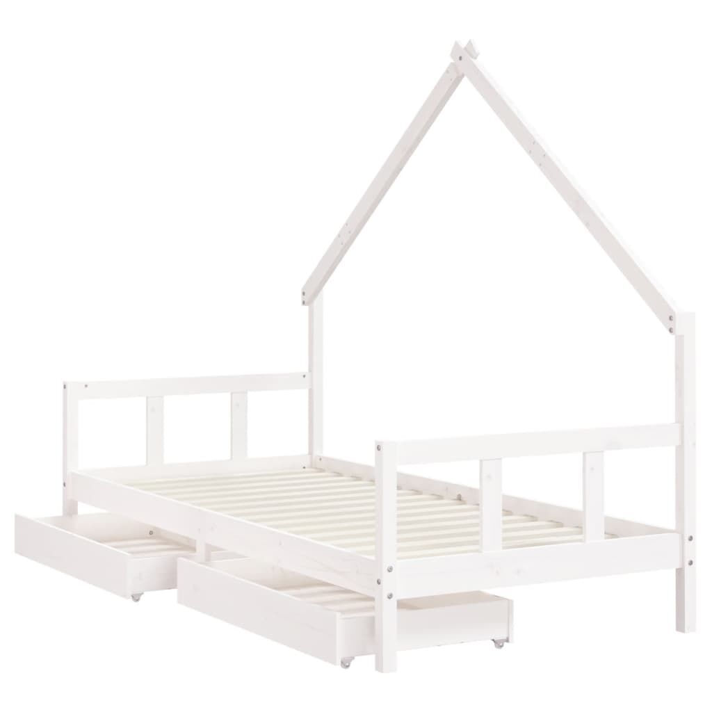 Kids Bed Frame with Drawers White 90x190 cm Solid Wood Pine Price