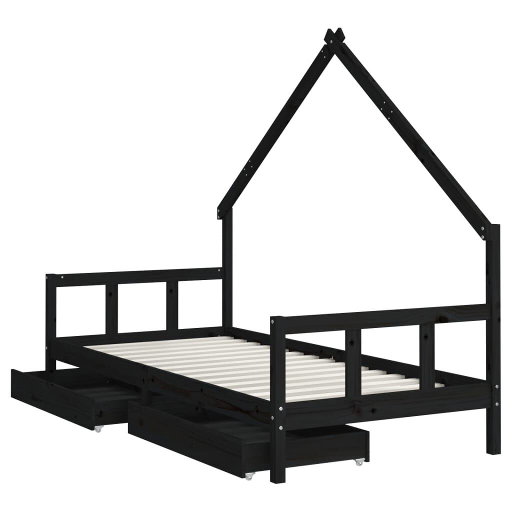 Kids Bed Frame with Drawers Black 90x190 cm Solid Wood Pine Price