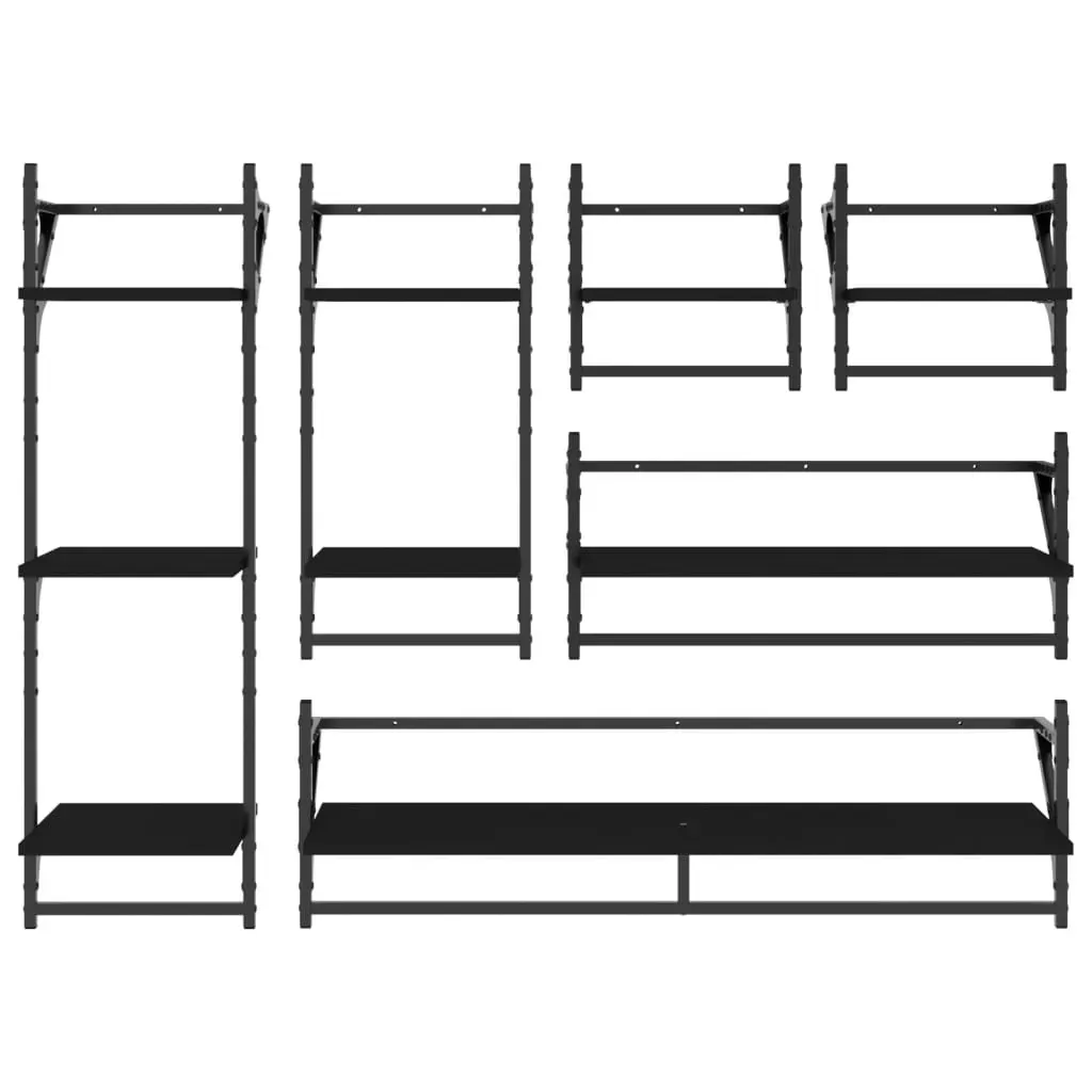 6 Piece Wall Shelf Set with Bars Black Engineered Wood Price