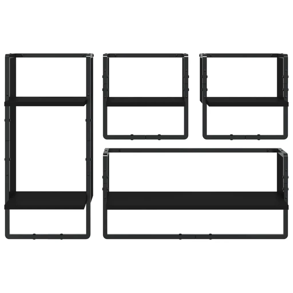 4 Piece Wall Shelf Set with Bars Black Engineered Wood Price