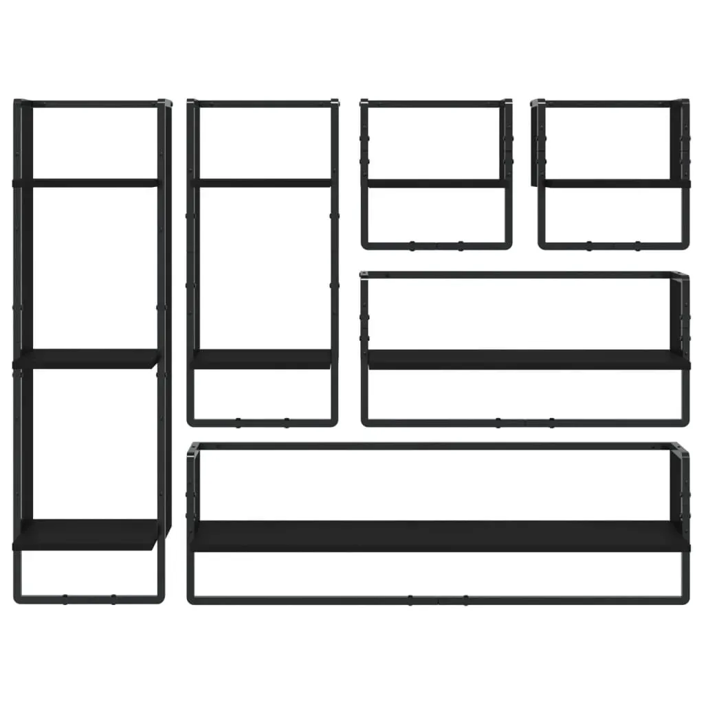 6 Piece Wall Shelf Set with Bars Black Engineered Wood Price
