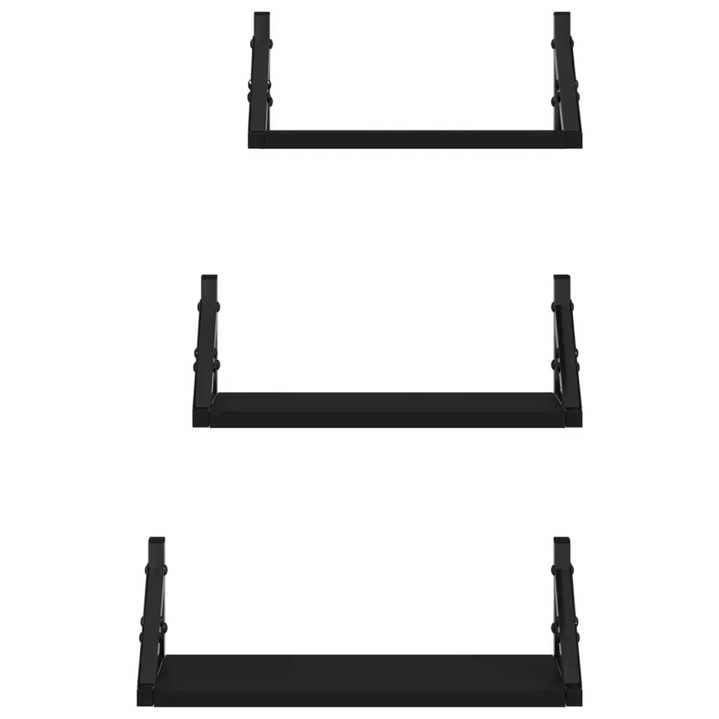 3 Piece Wall Shelf Set Black Engineered Wood Price
