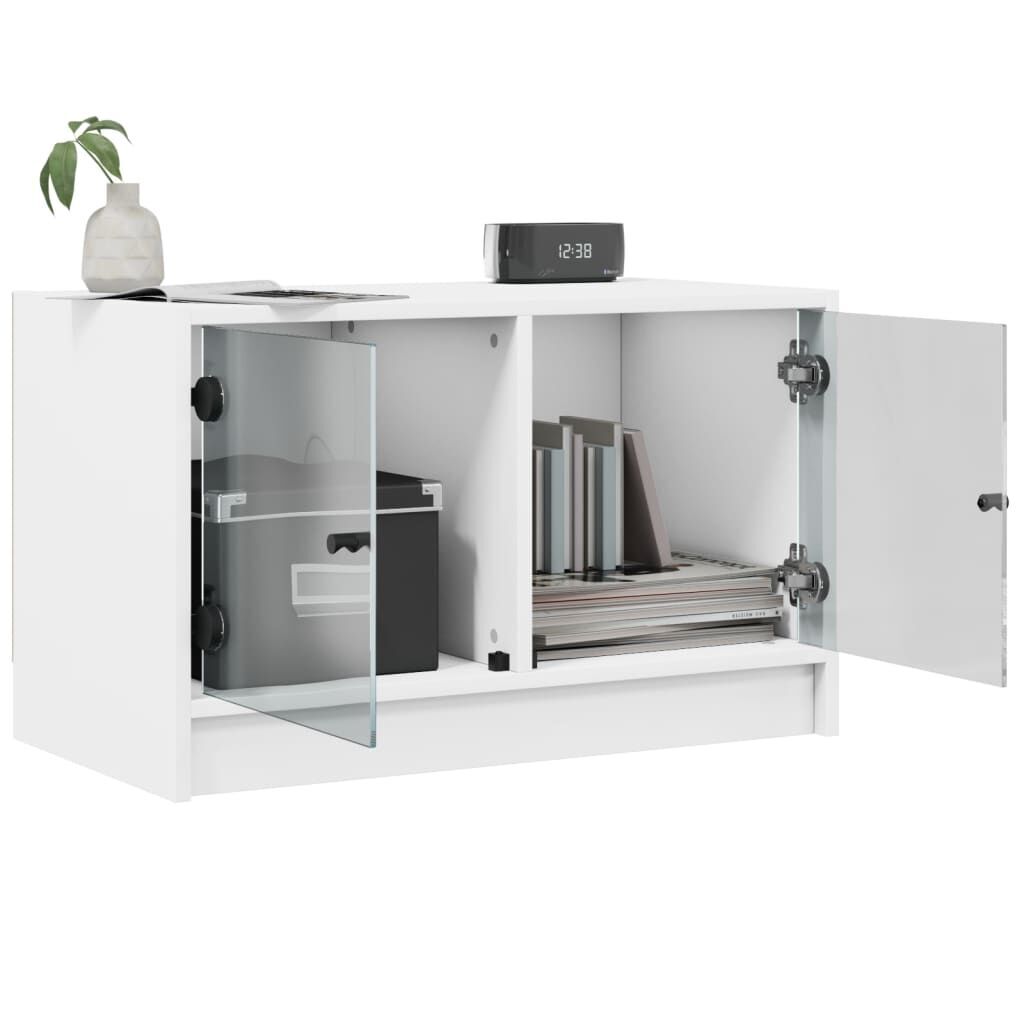 TV Cabinet with Glass Doors White 68x37x42 cm Price